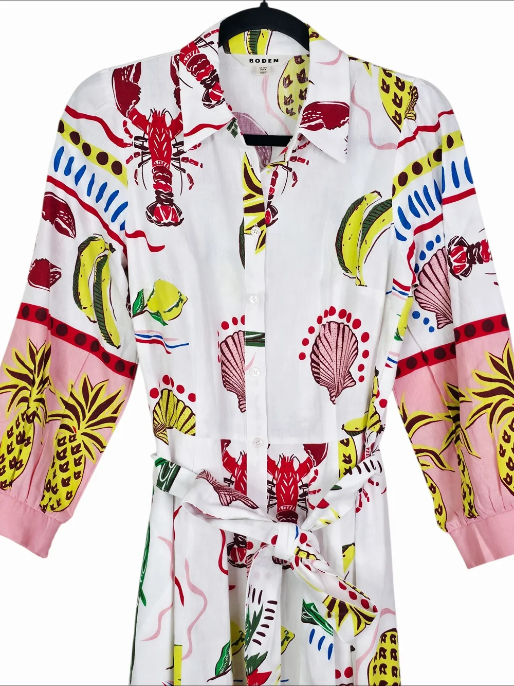 Boden Clara Maxi Dress Tropical Bonanza Linen‎ Novelty Belted Shirt Size 8R - Picture 5 of 10